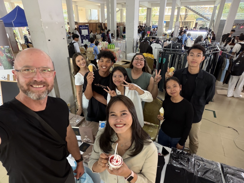Jon Cobler with young Cambodian leaders and students on a recent trip