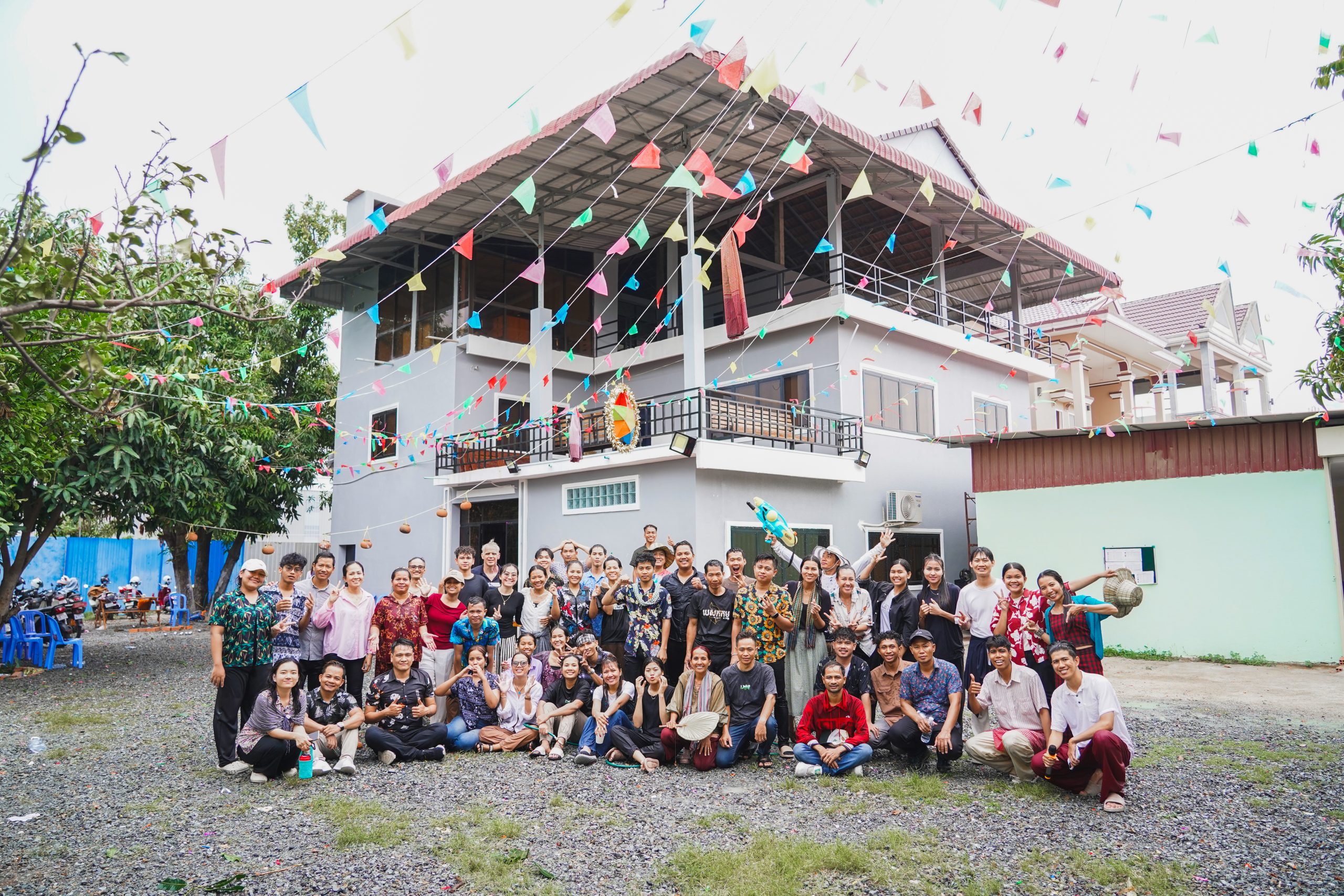 The New Life Educational Center community gathered outside the campus in Phnom Penh